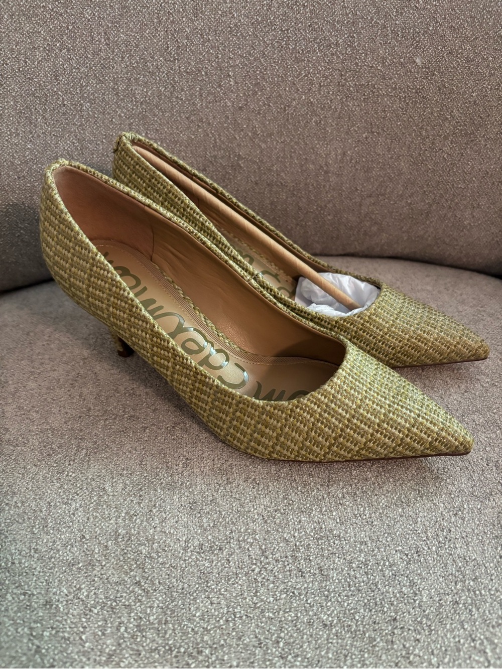 Sam Edelman Vienna Pumps Sage Green Tweed Pointed-Toe Kitten Heels Size 6.5